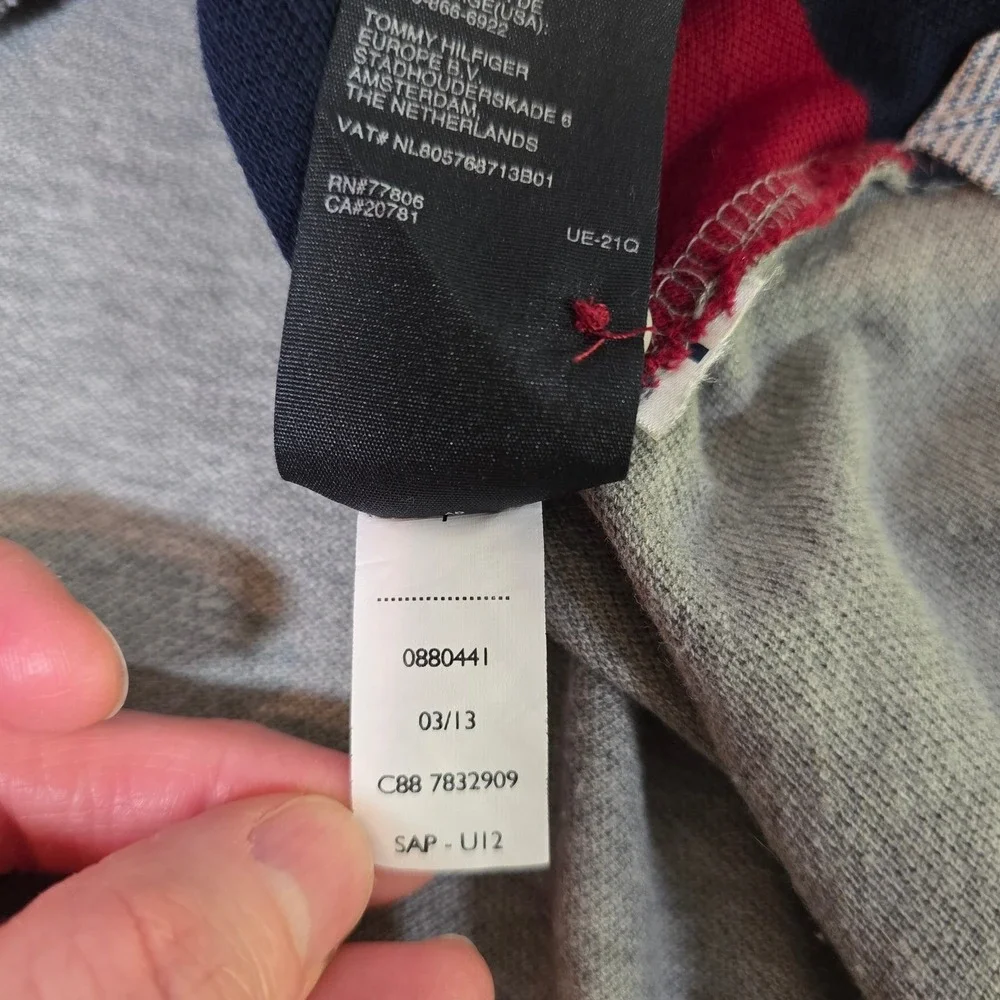 TOMMY HILFIGER Men's L‎ Gray Colorblock Rugby Polo 2010s Preppy Ivy Style